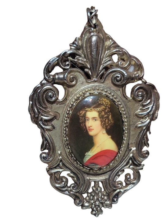 Jewelry - Vintage Victorian Revival Portrait Cameo Pendant Necklace Large Ornate Frame 24”